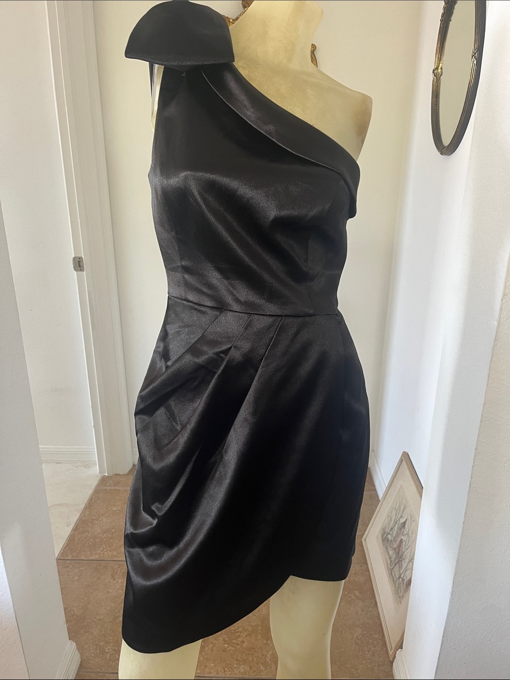 Aidan byAdrianna Papell Black One-Shoulder Satin Cocktail Dress